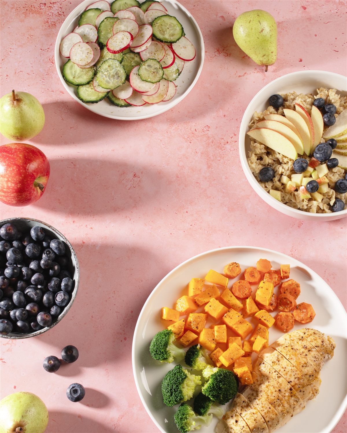 A spread of fresh low-FODMAP meal bowls