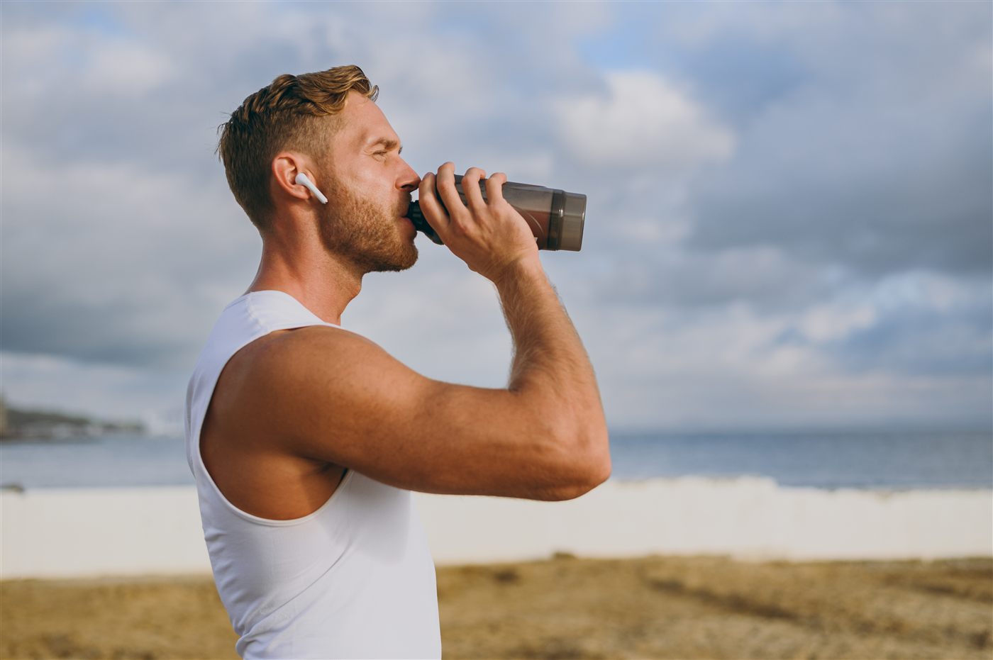 Athlete drinking a protein shake